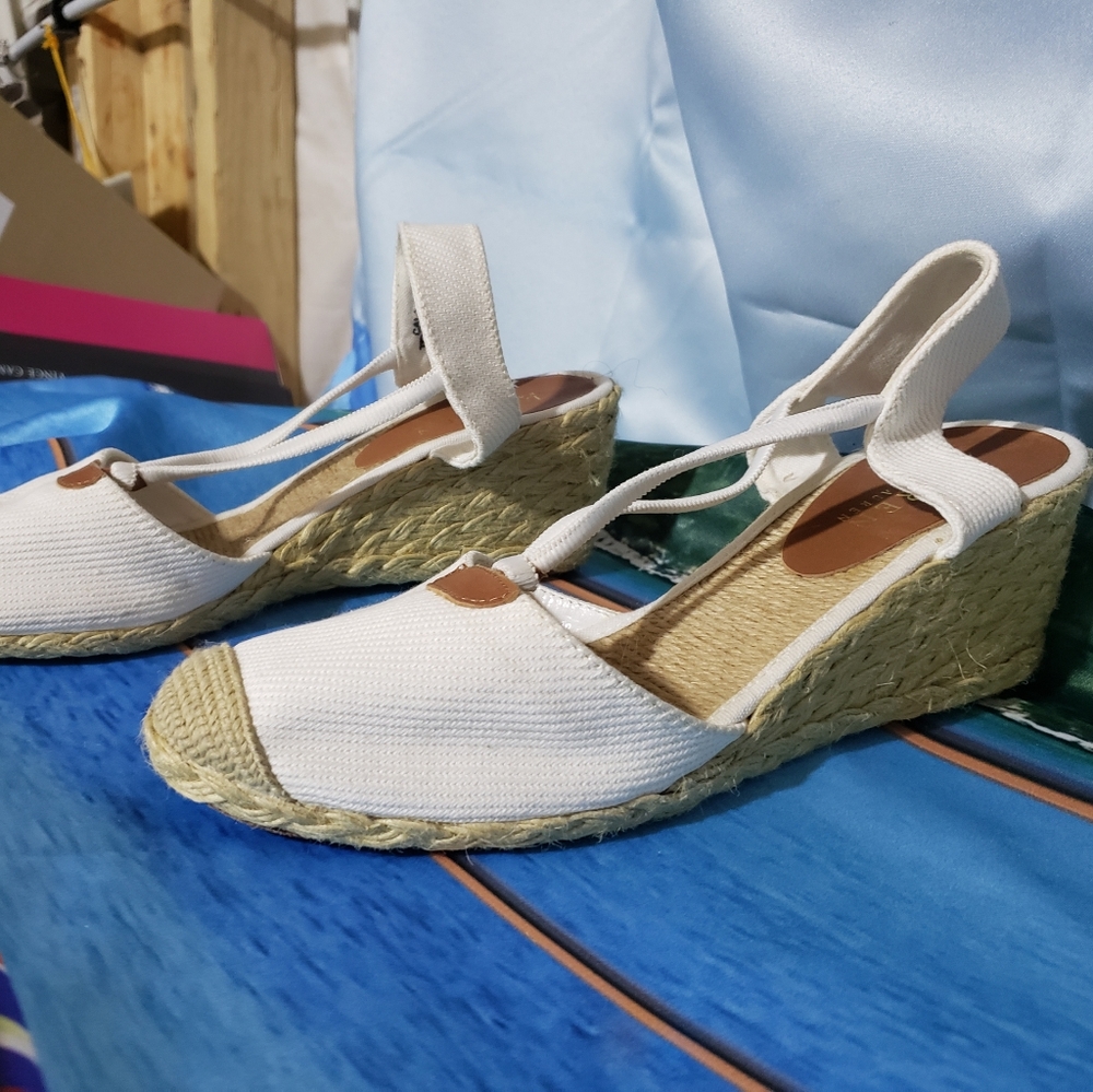 Ralph Lauren Wedge Canvas Espadrilles Cream 9.5